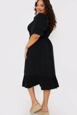 Tie Front Sweerheart Puff Sleeve Midi Dress