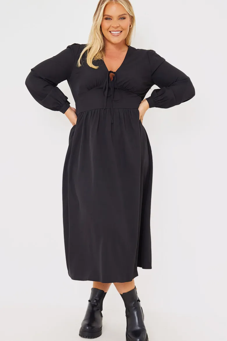 Tie Front Waist Detail Midi Dress