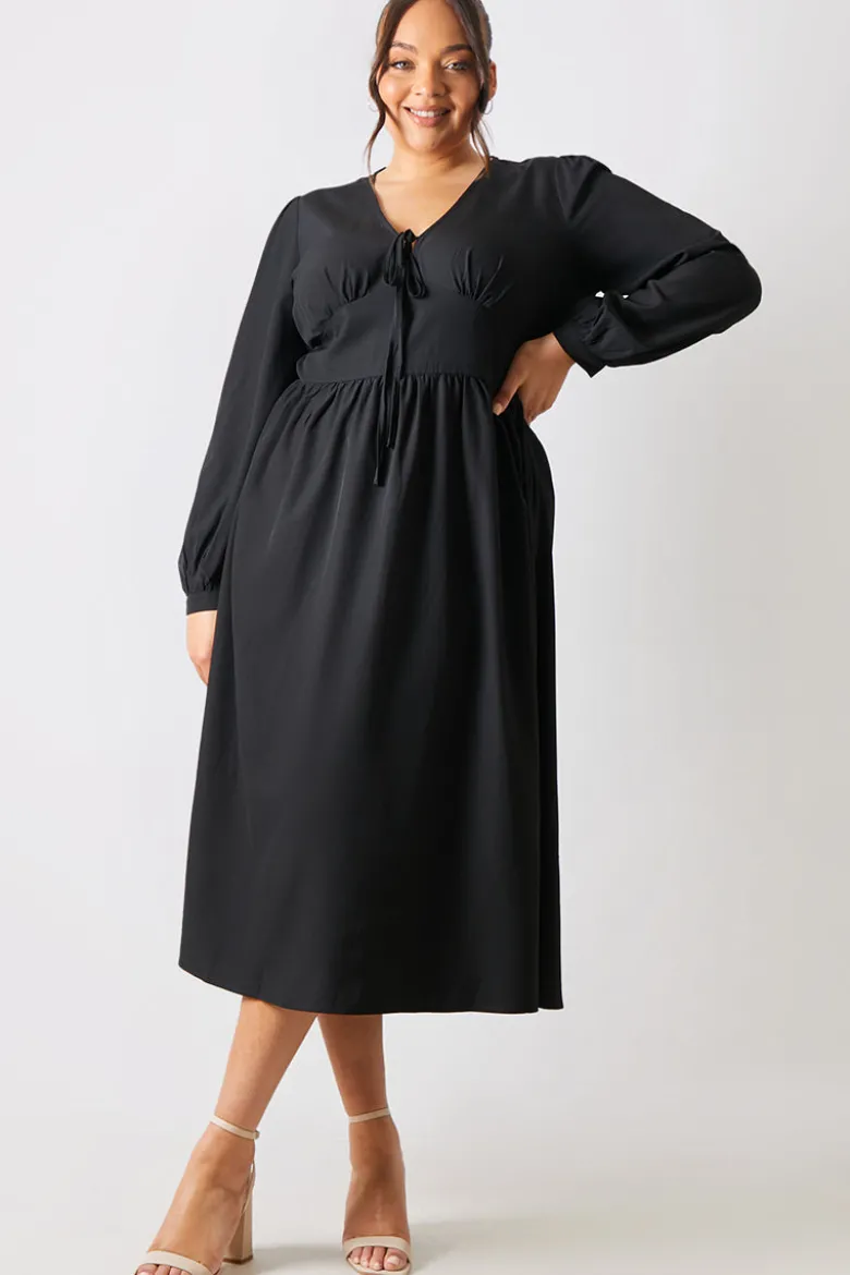 Tie Front Waist Detail Midi Dress