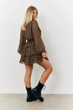 Tiered Leopard Chiffon Mini Dress