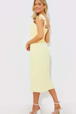 Tie Strap Ruched Under Bust Midi Dress