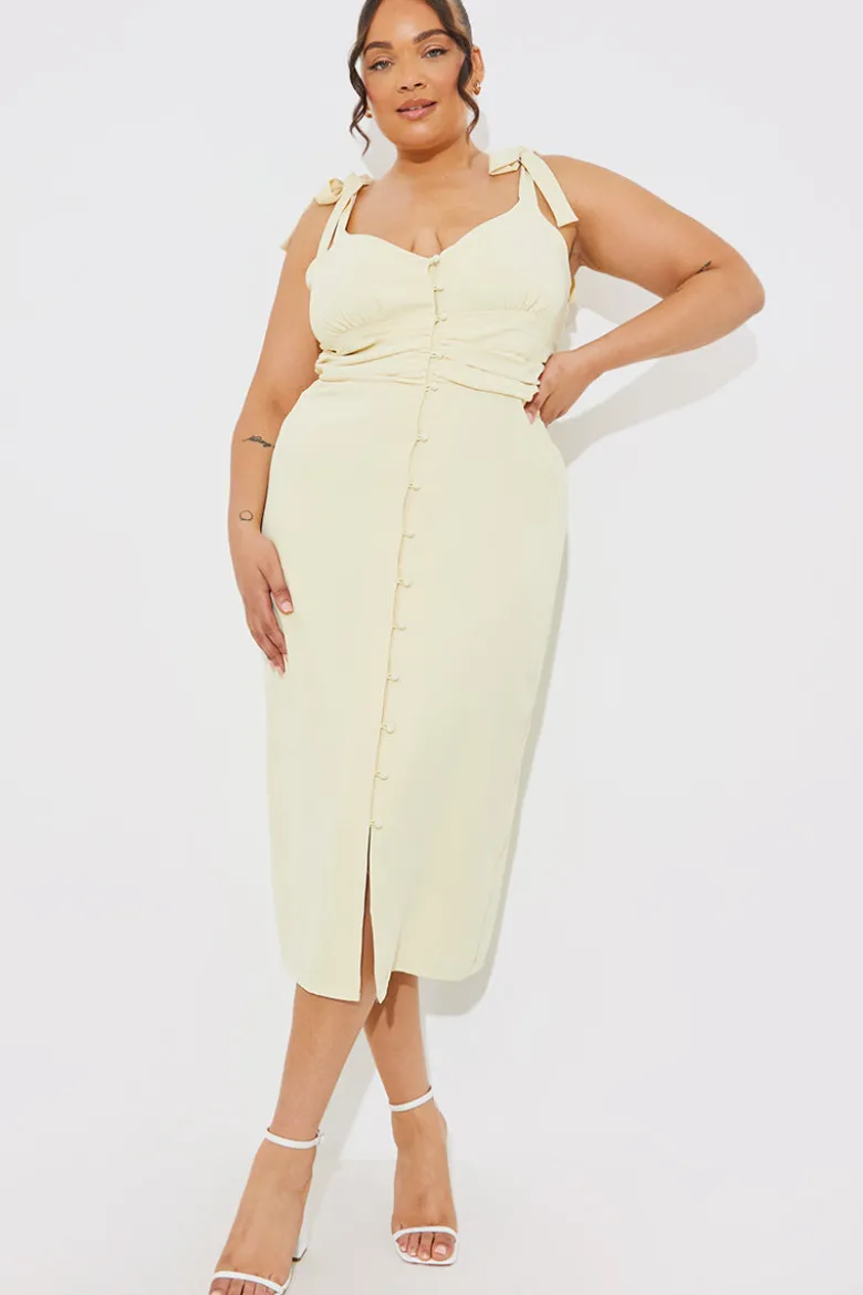 Tie Strap Ruched Under Bust Midi Dress