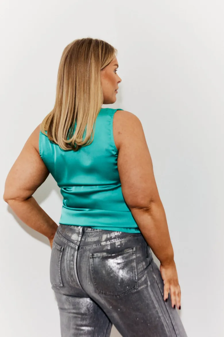 Twisted Detail Cowl Neck Satin Top