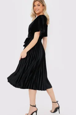 Velour Pleated Midi Dress
