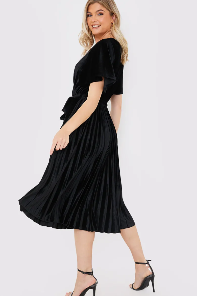 Velour Pleated Midi Dress