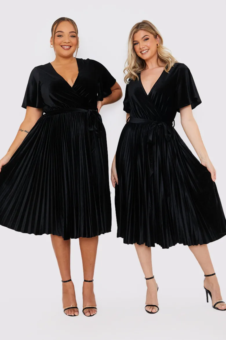 Velour Pleated Midi Dress