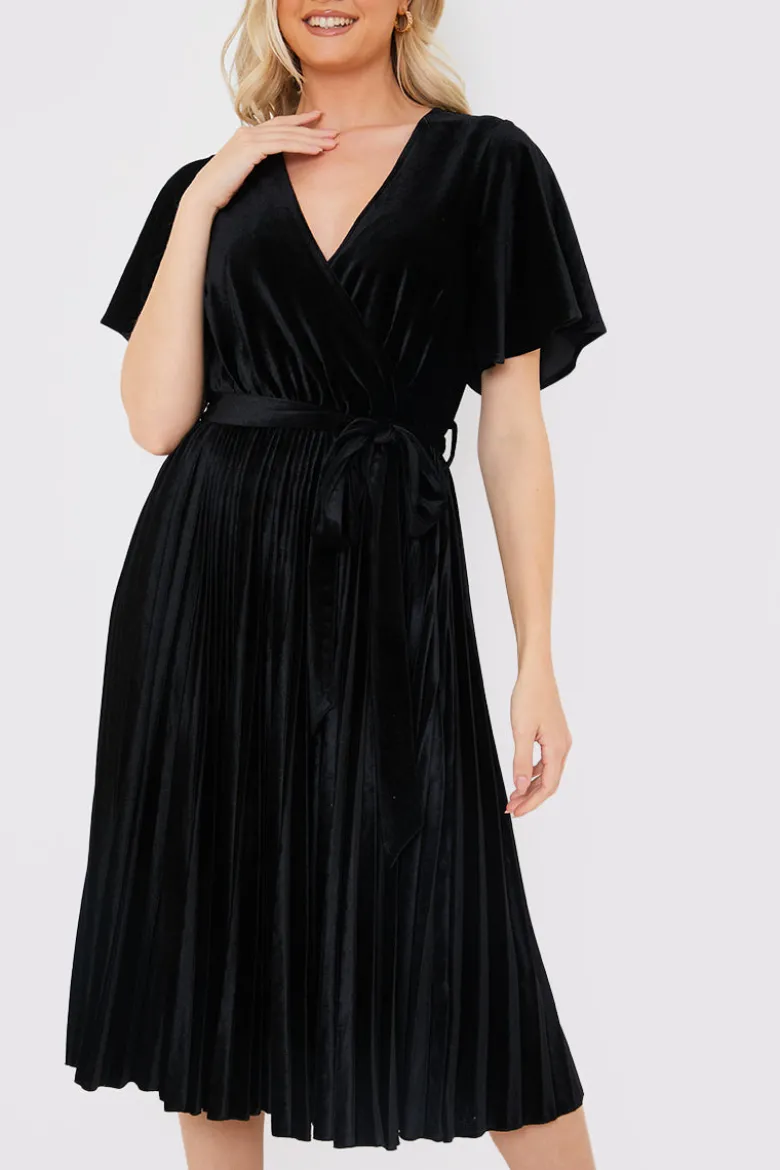 Velour Pleated Midi Dress