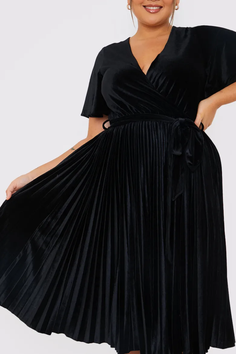 Velour Pleated Midi Dress