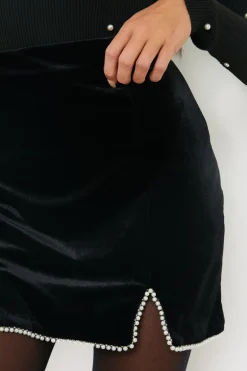 Velvet Faux Pearl Mini Skirt