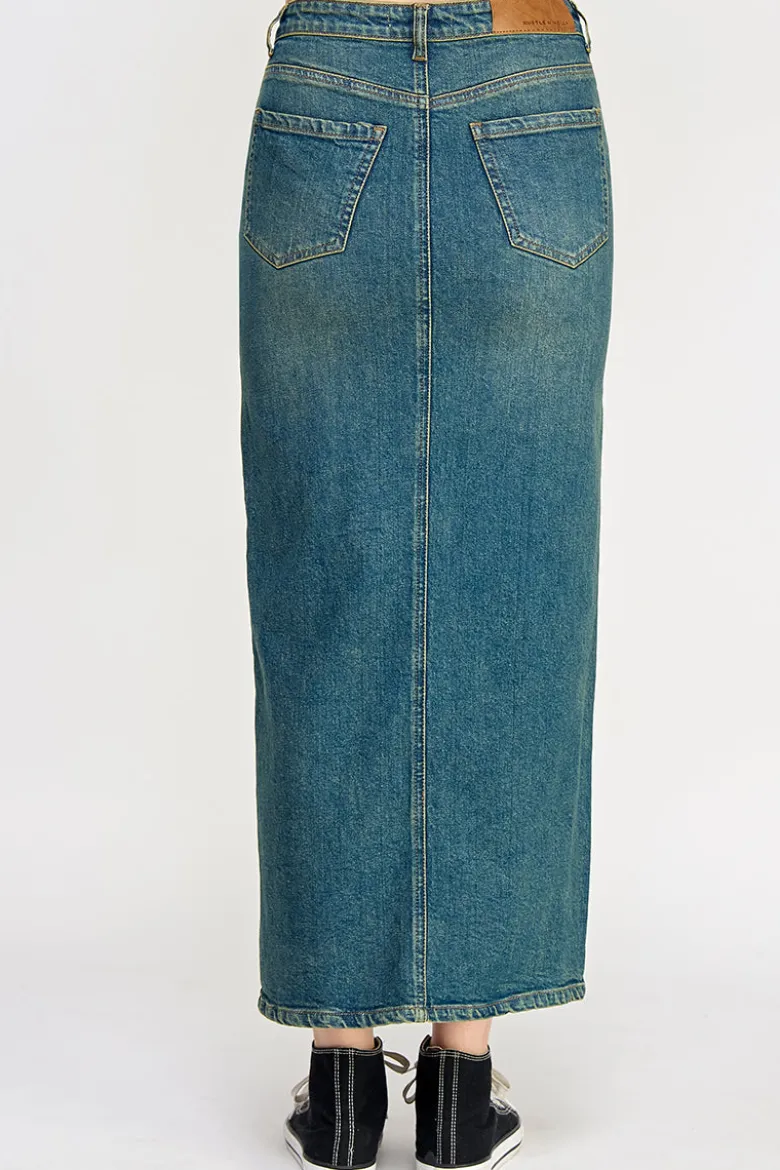 Vintage Wash Split Detail Denim Maxi Skirt