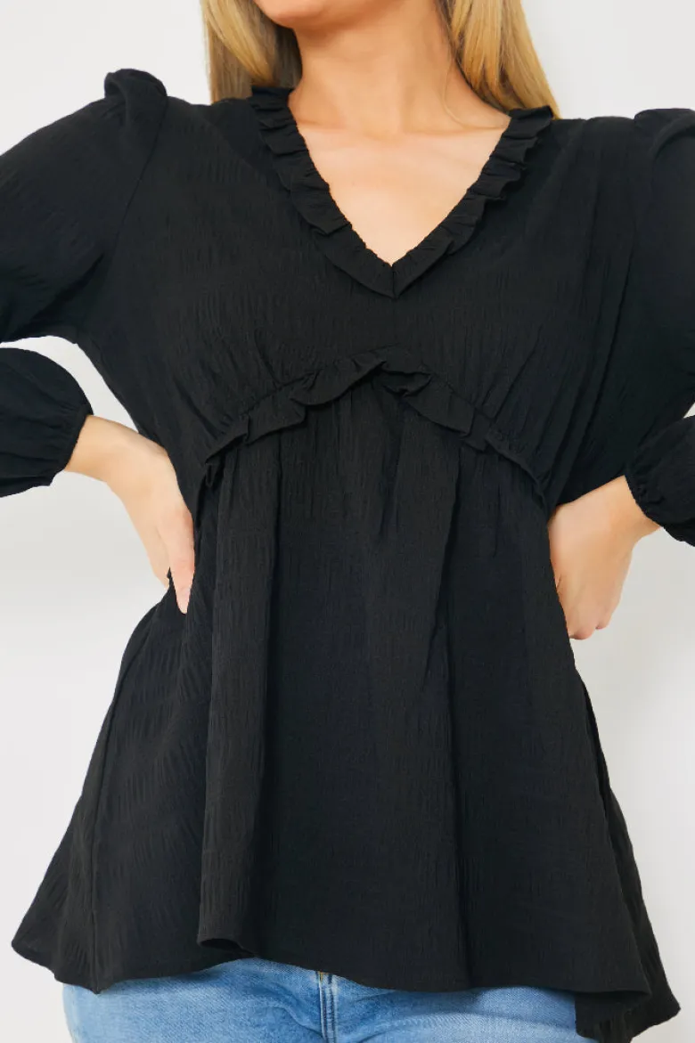 V Neck Frill Detail Blouse