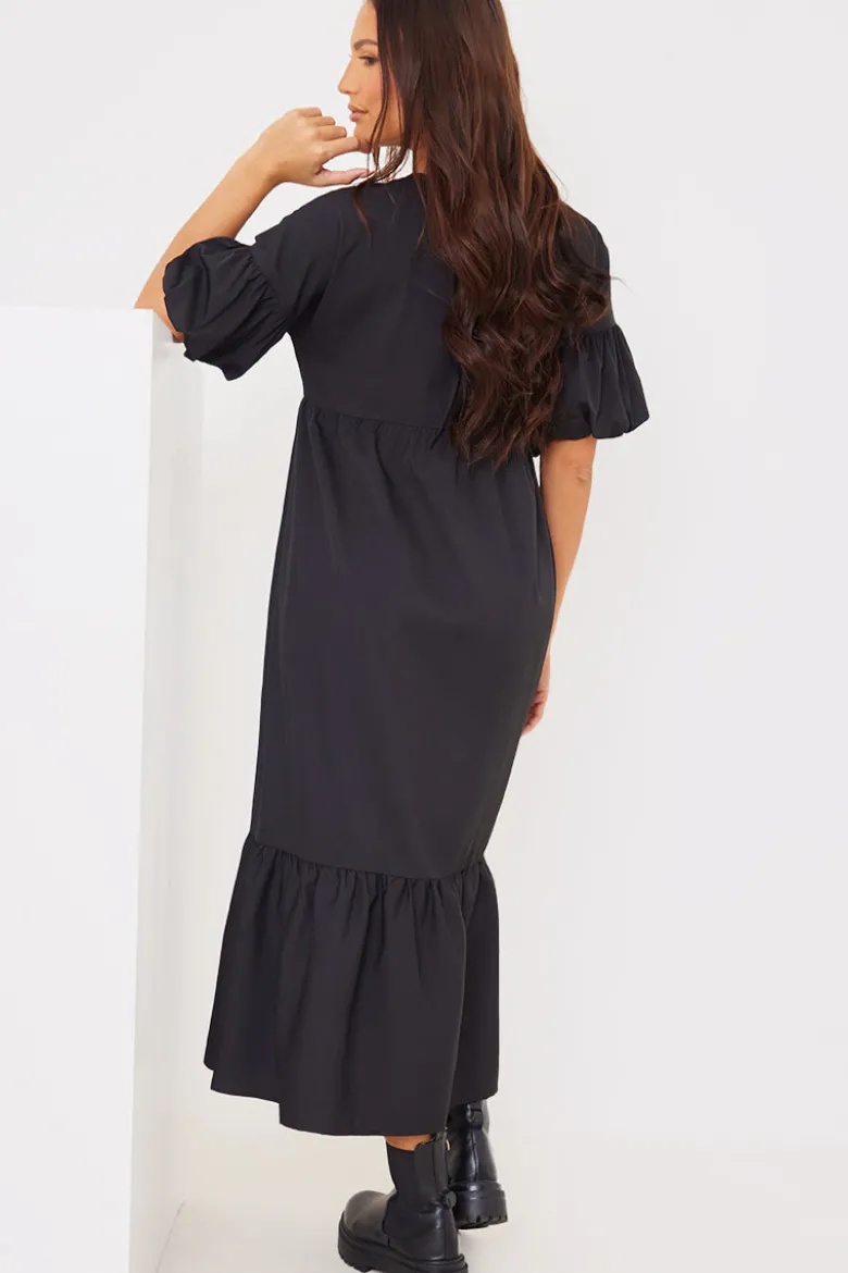 V Neck Smock Maxi Dress