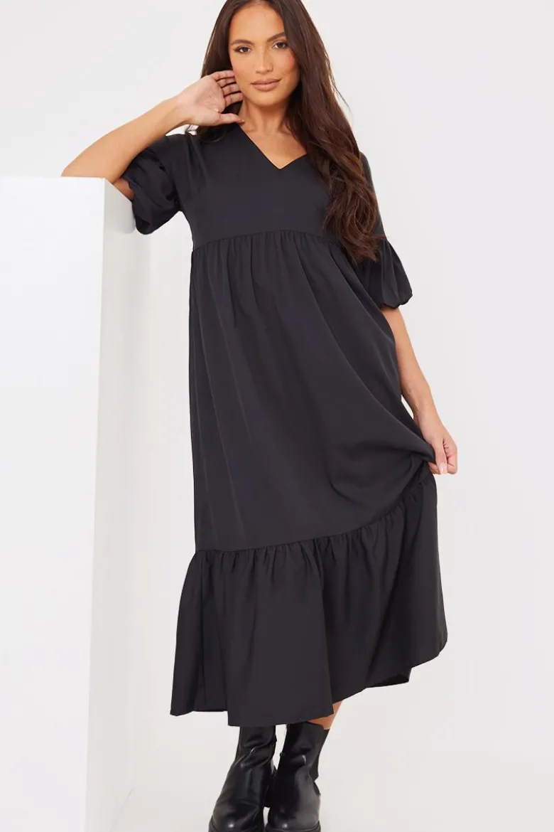 V Neck Smock Maxi Dress