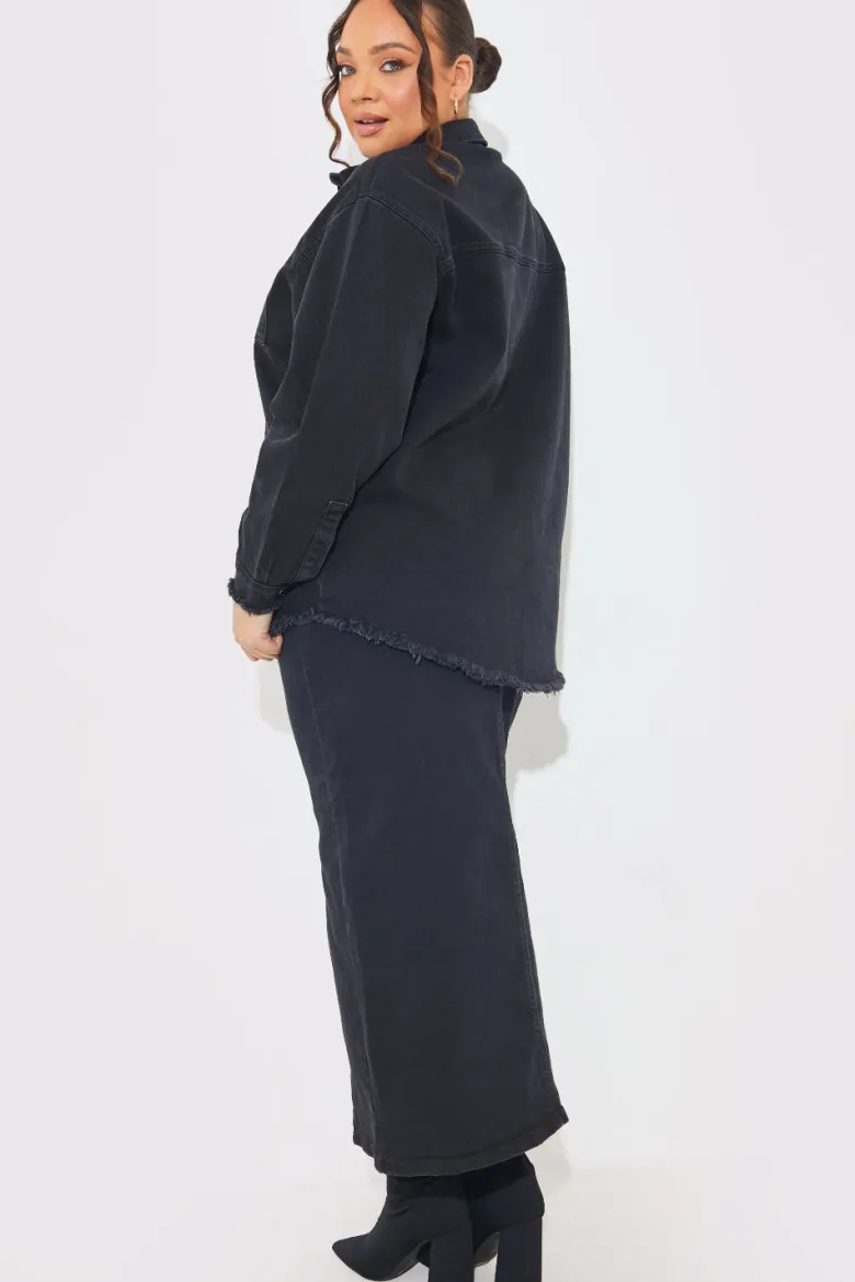 Washed Split Detail Denim Maxi Skirt