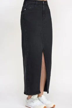 Washed Split Detail Denim Maxi Skirt