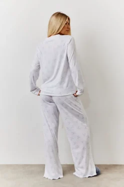 White Bow Print Long Sleeve Top and Trouser PJ Set