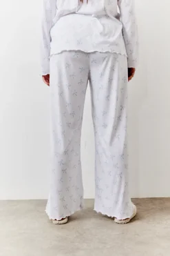 White Bow Print Long Sleeve Top and Trouser PJ Set