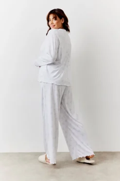 White Bow Print Long Sleeve Top and Trouser PJ Set