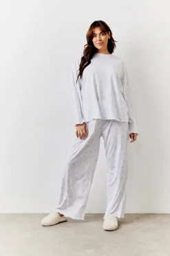White Bow Print Long Sleeve Top and Trouser PJ Set