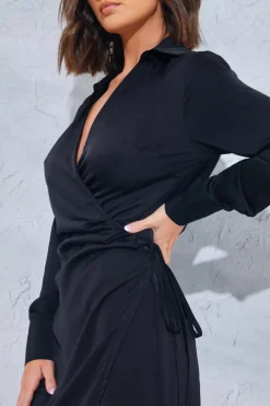 Wrap Collared Midi Dress