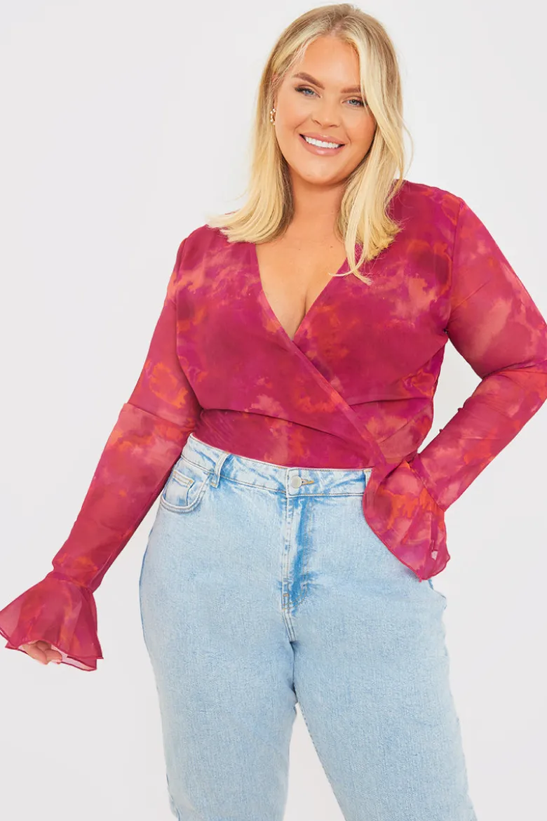 Wrap Front Flared Cuff Bodysuit