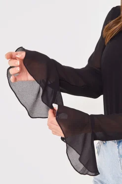 Wrap Front Flared Cuff Bodysuit
