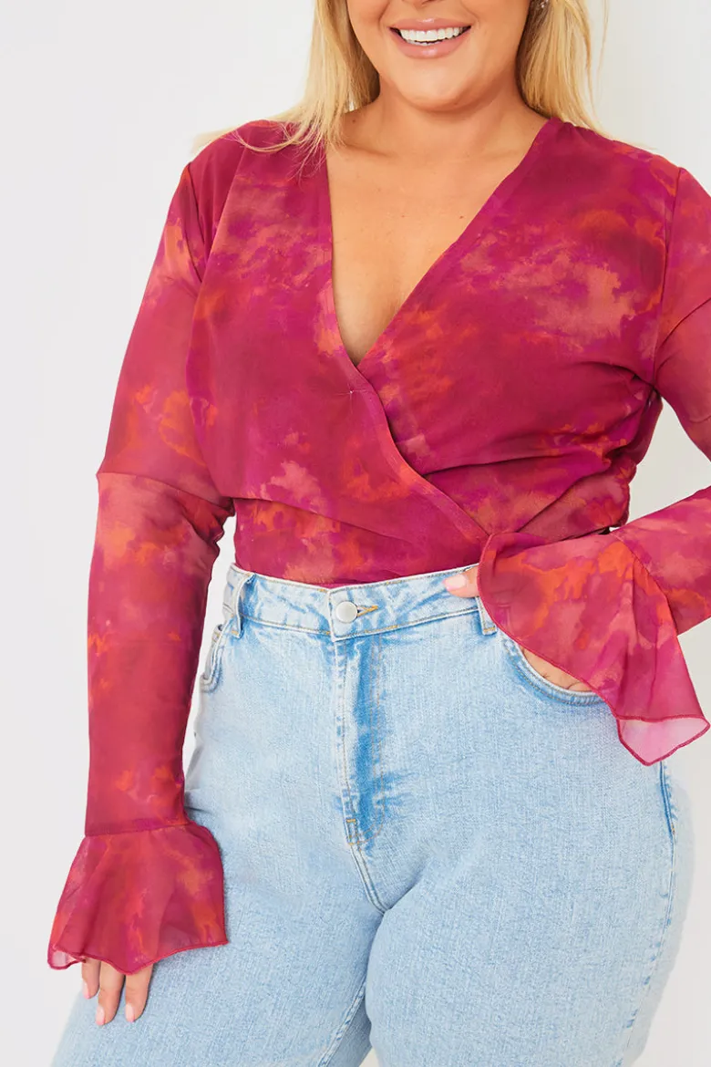 Wrap Front Flared Cuff Bodysuit