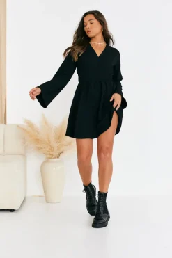 Wrap Front Textured Skater Dress
