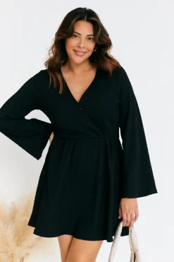 Wrap Front Textured Skater Dress