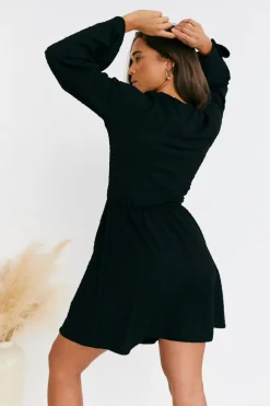 Wrap Front Textured Skater Dress