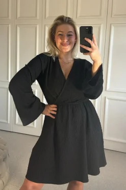 Wrap Front Textured Skater Dress