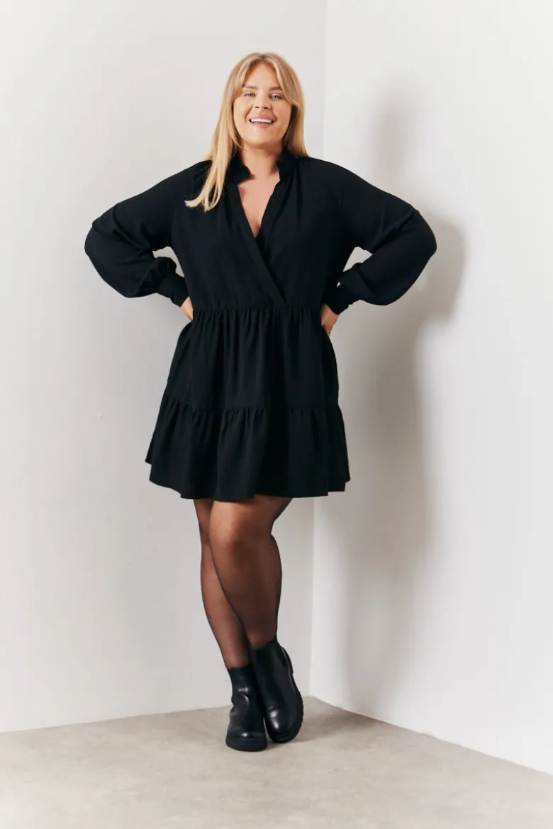 Wrap Front V-Neck Smock Dress