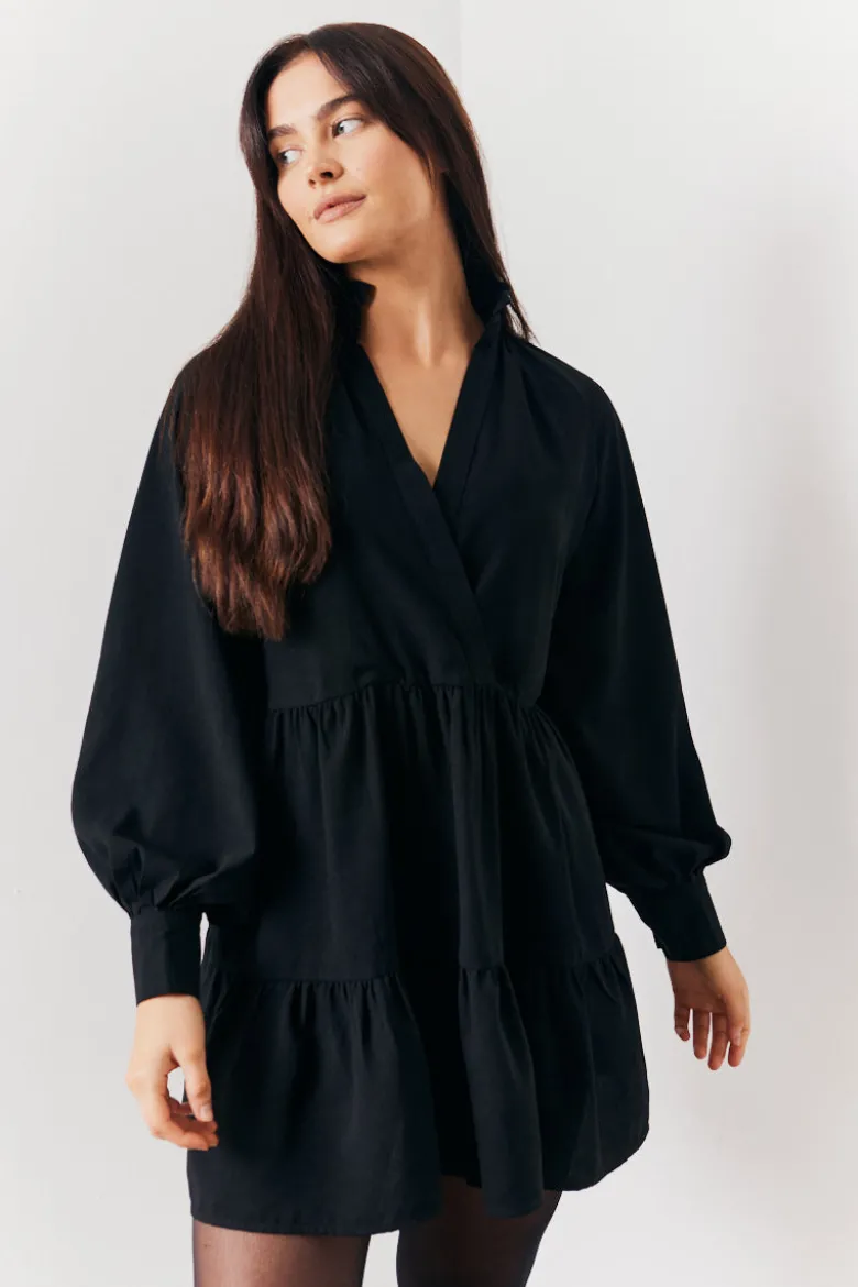 Wrap Front V-Neck Smock Dress