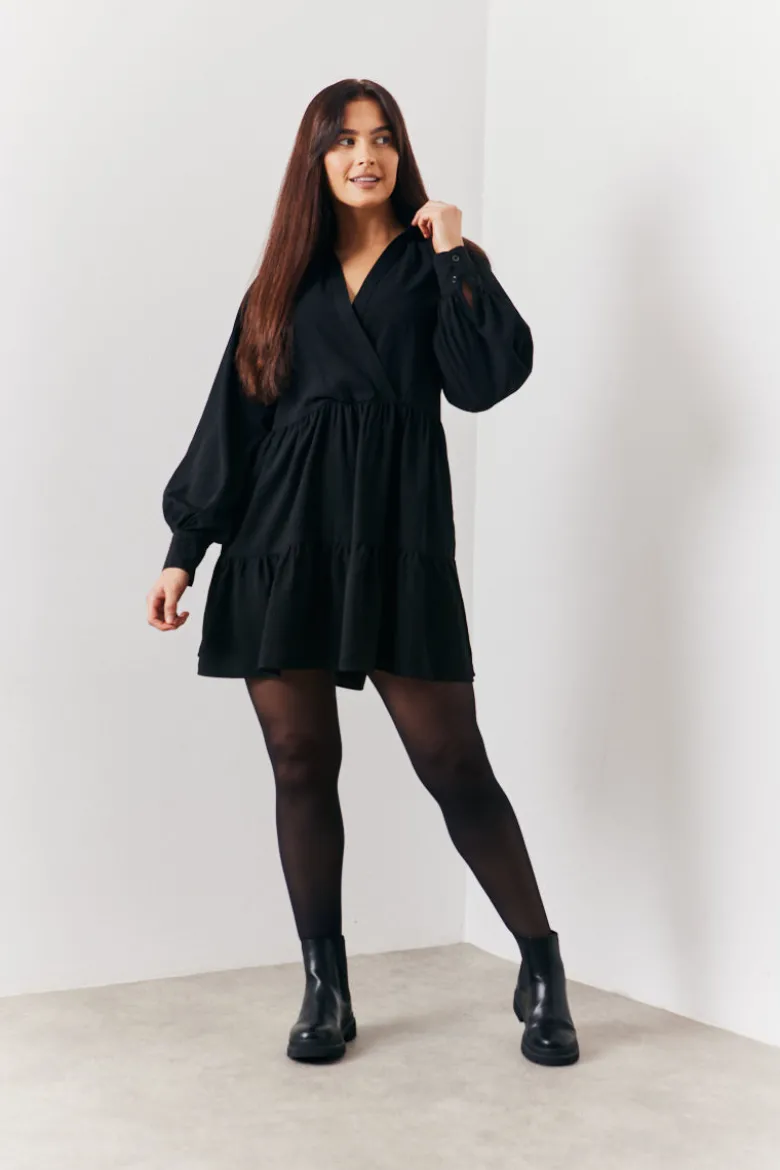 Wrap Front V-Neck Smock Dress