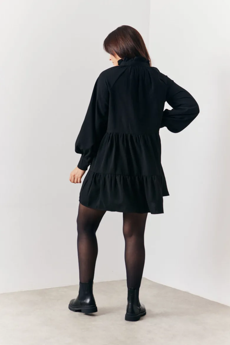 Wrap Front V-Neck Smock Dress