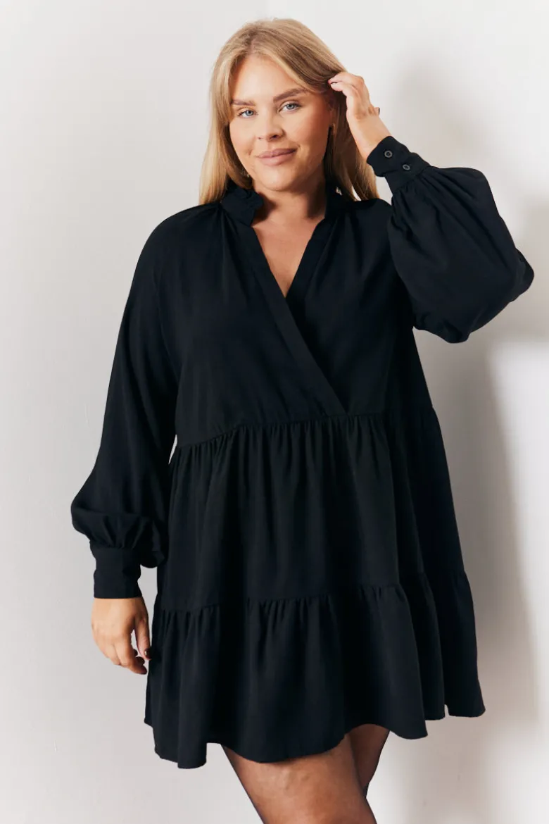 Wrap Front V-Neck Smock Dress
