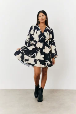 Wrap Puff Sleeve Mini Skater Dress