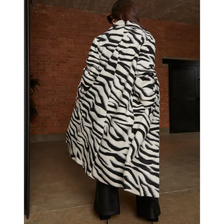 Zebra Longline Coat in Black & White