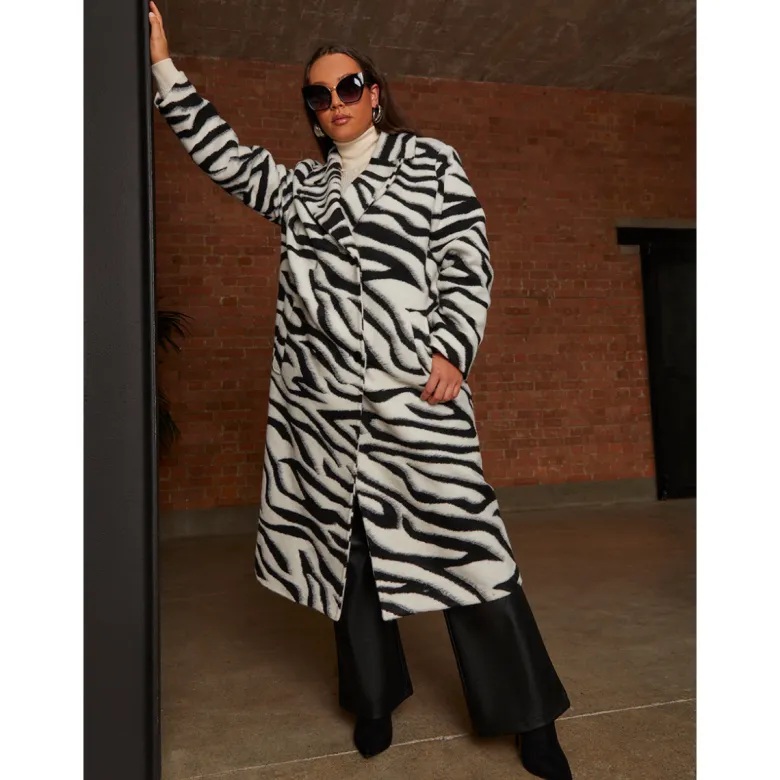 Zebra Longline Coat in Black & White