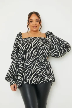 Zebra Woven Balloon Sleeve Blouse