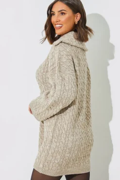 Zip Up Cable Knit Mini Dress